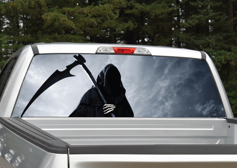 MotorINK Grim Reaper Cemetery Flaming Flame Rear Window MotorINK Grim Reaper Cemetery Flaming Flame Rear Window