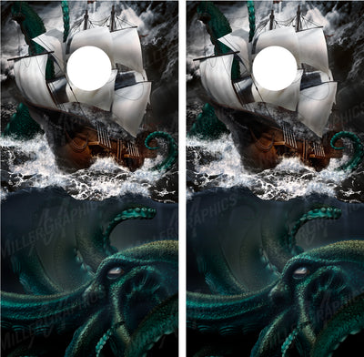 Kraken Sea Monster Nautical Cornhole Wraps