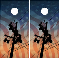 Lineman American Flag Sunset