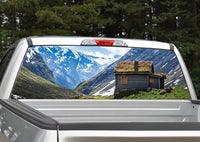 Mountain Scenery Old Cabin Rear Window Decal