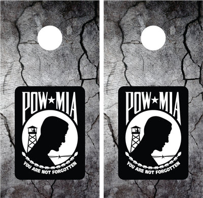 POW MIA Cracked Rock Stone Cornhole Wraps