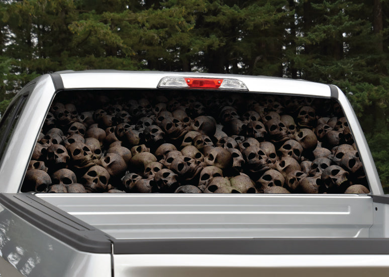 4x4 Rear Window Skull Emblems Pile of Skulls Rear Window Graphic Decal | Mid Atlantic Designs