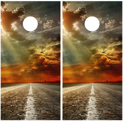 Road Sunset Cornhole Wraps