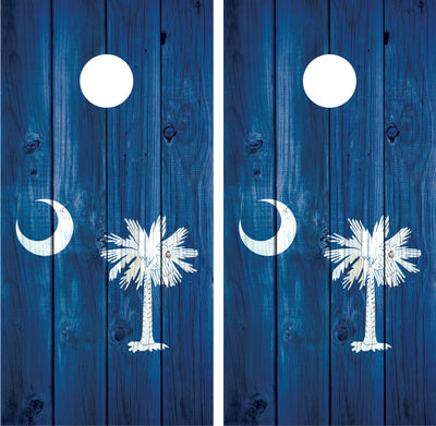 South Carolina Flag Distressed Wood Cornhole Wraps
