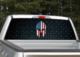 Spartan Helmet American Flag Diamond Plate Rear Window Decal