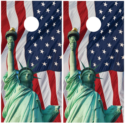 Statue of Liberty American Flag Cornhole Wraps