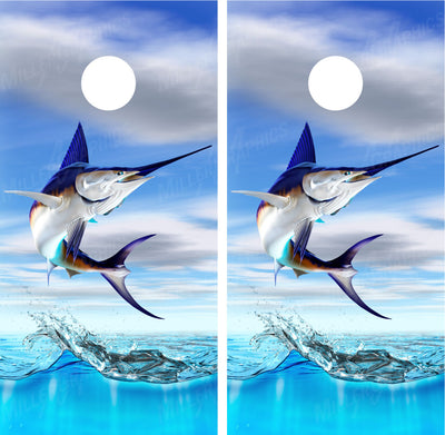 Swordfish Jumping Out of Water Fishing Cornhole Wraps