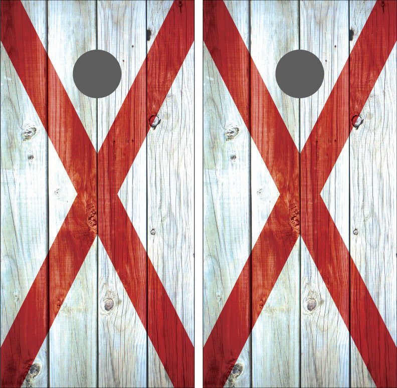 Alabama Flag Distressed Wood Cornhole Wraps