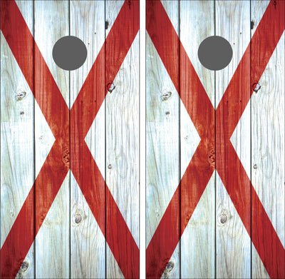 Alabama Flag Distressed Wood Cornhole Wraps
