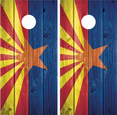 Arizona Flag Distressed Wood Cornhole Wraps