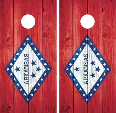 Arkansas Flag Distressed Wood Cornhole Wraps