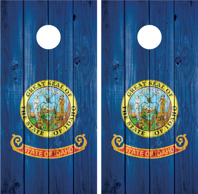 Idaho State Flag Distressed Wood Cornhole Wraps