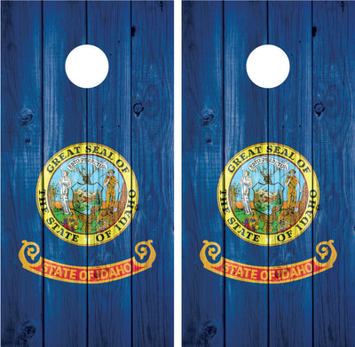 Idaho State Flag Distressed Wood Cornhole Wraps