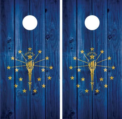 Indiana Flag Distressed Wood Cornhole Wraps