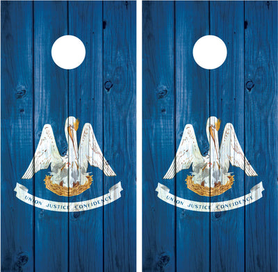 Louisiana State Flag Distressed Wood Cornhole Wraps