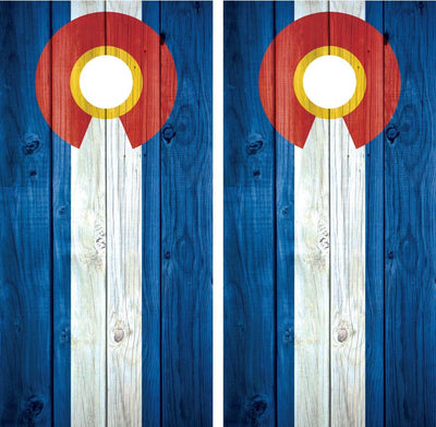 Colorado Flag Distressed Wood Cornhole Wraps