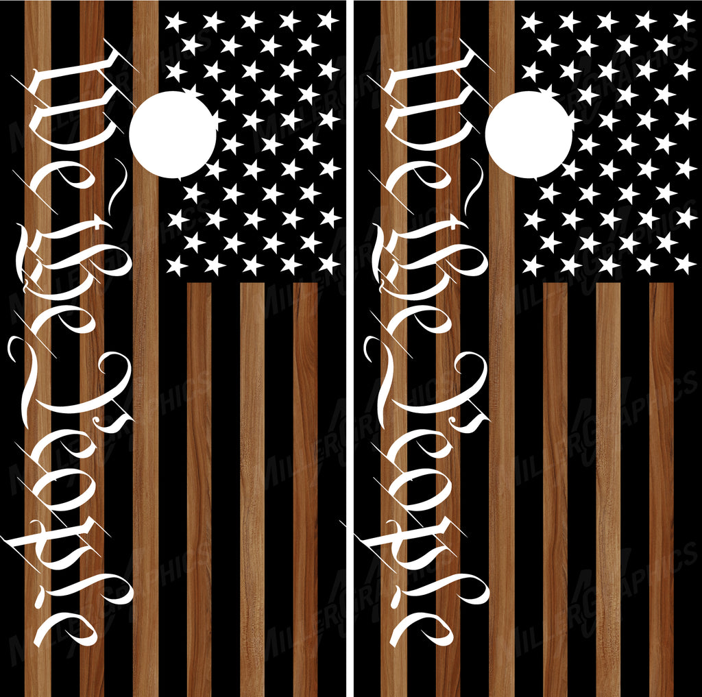 American Flag "We The People" V2 Brown Woodgrain