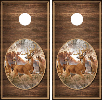 Whitetail Buck #1 Brown Distressed Wood Cornhole Wraps