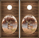 Whitetail Buck #2 Brown Distressed Wood Cornhole Wraps